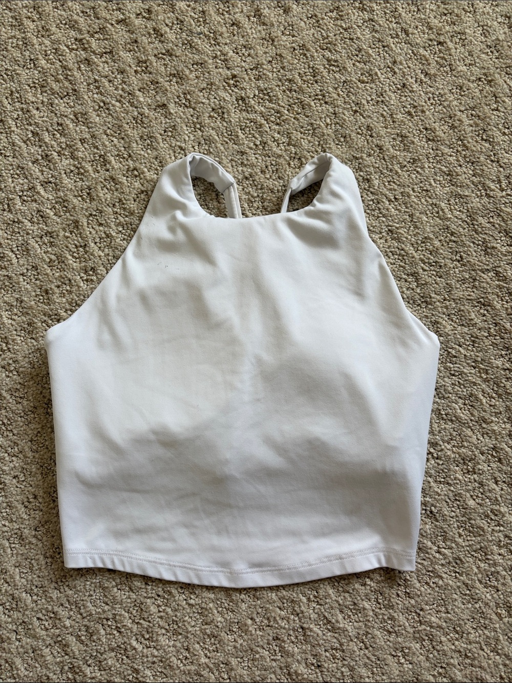 OYSHO White High-Neck Cropped Tank | Strappy Back | Stretch Athleisure Top